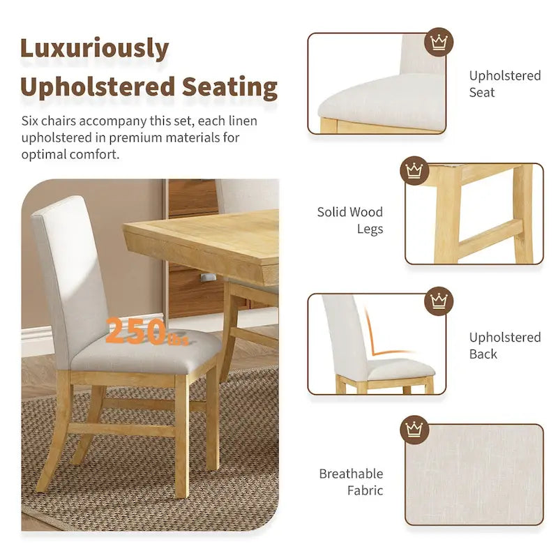 7-Piece 72  Extendable Dining Table Set w/ Butterfly Leaf and 6 Chairs