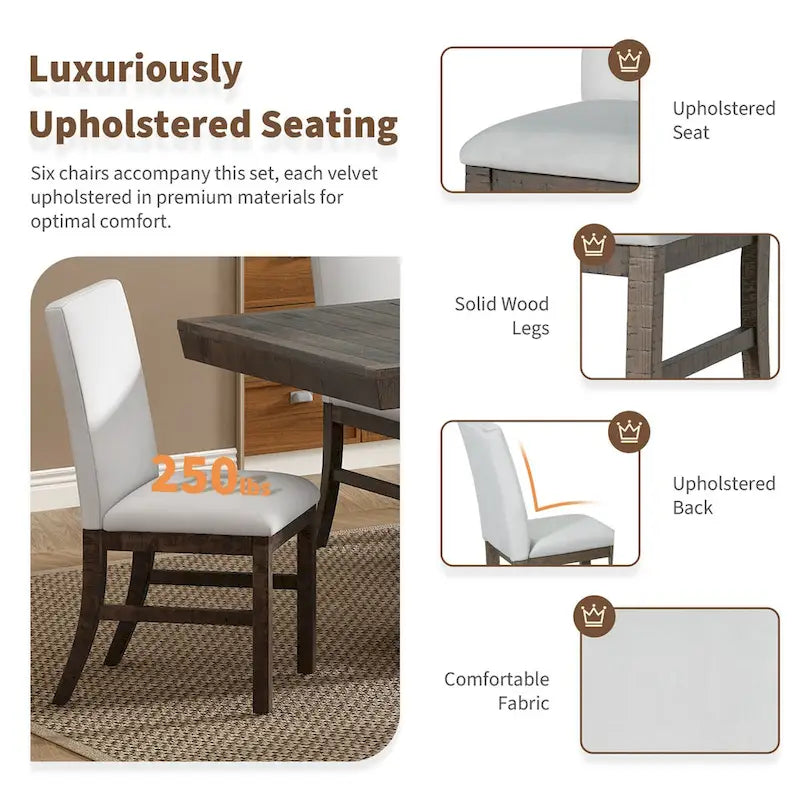 7-Piece 72  Extendable Dining Table Set w/ Butterfly Leaf and 6 Chairs