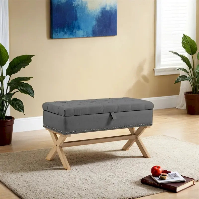35 Inch Storage Ottoman,Button-Tufted Ottoman Linen Storage Bench