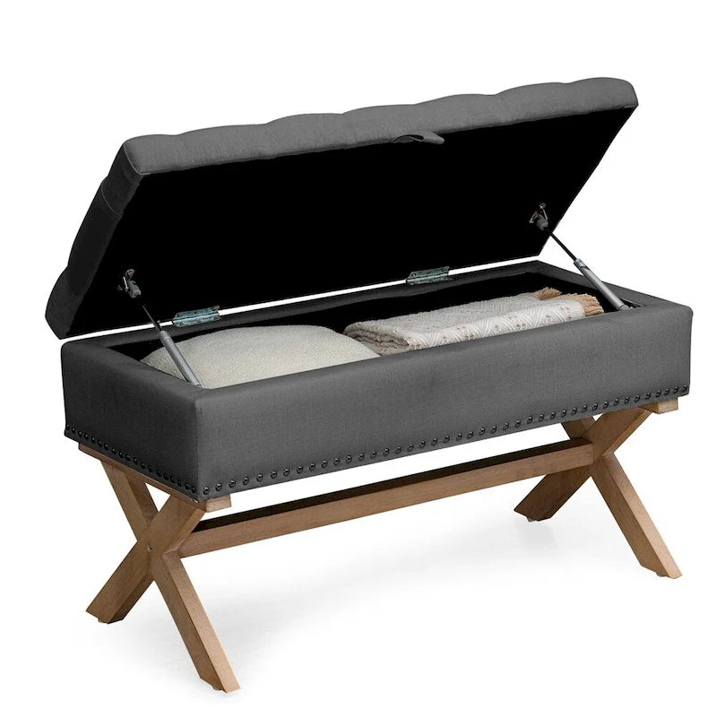 35 Inch Storage Ottoman,Button-Tufted Ottoman Linen Storage Bench