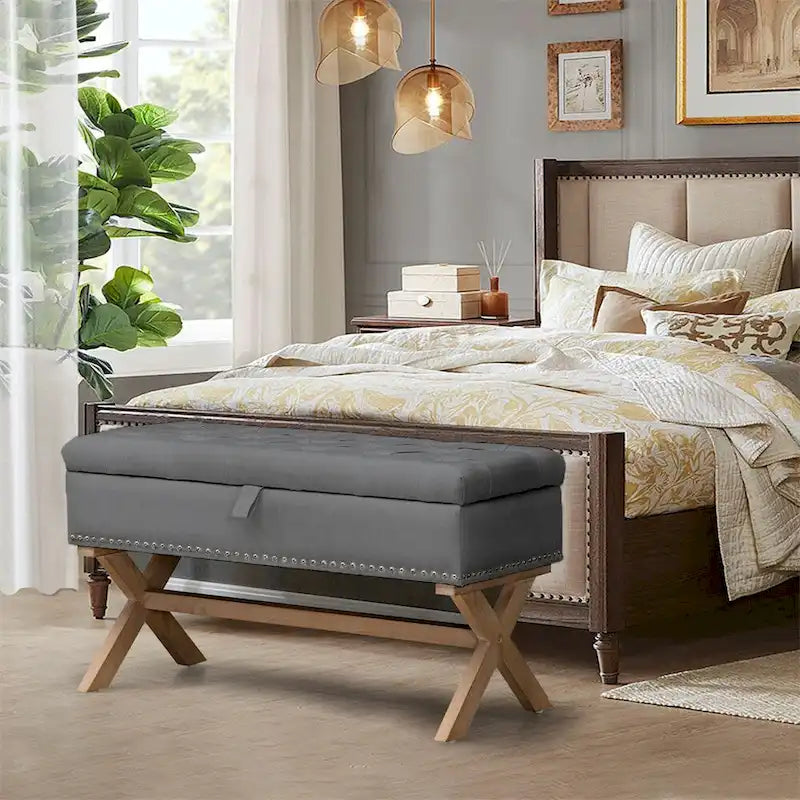 35 Inch Storage Ottoman,Button-Tufted Ottoman Linen Storage Bench