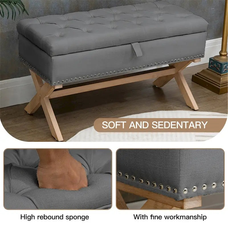 35 Inch Storage Ottoman,Button-Tufted Ottoman Linen Storage Bench