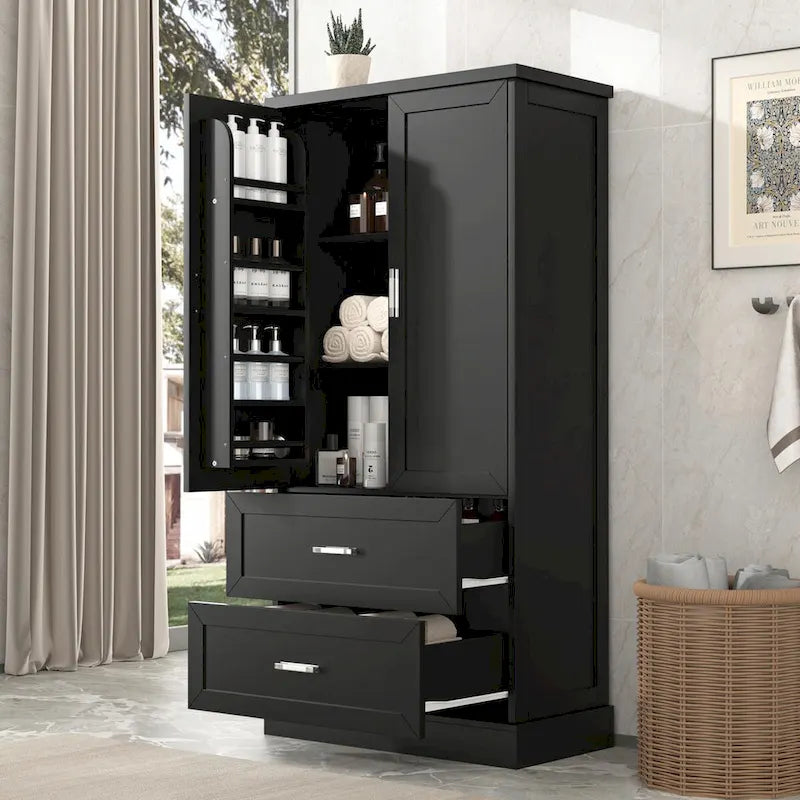 64  Tall Bathroom Storage Cabinet with Two Doors, Drawers