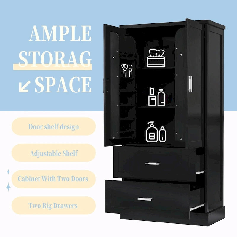64  Tall Bathroom Storage Cabinet with Two Doors, Drawers