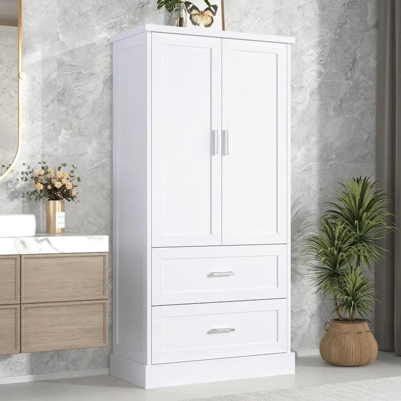 64  Tall Bathroom Storage Cabinet with Two Doors, Drawers