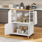 Rolling Kitchen Island Cart With Storage Shelf and Power Outlet