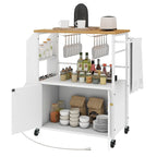 Rolling Kitchen Island Cart With Storage Shelf and Power Outlet