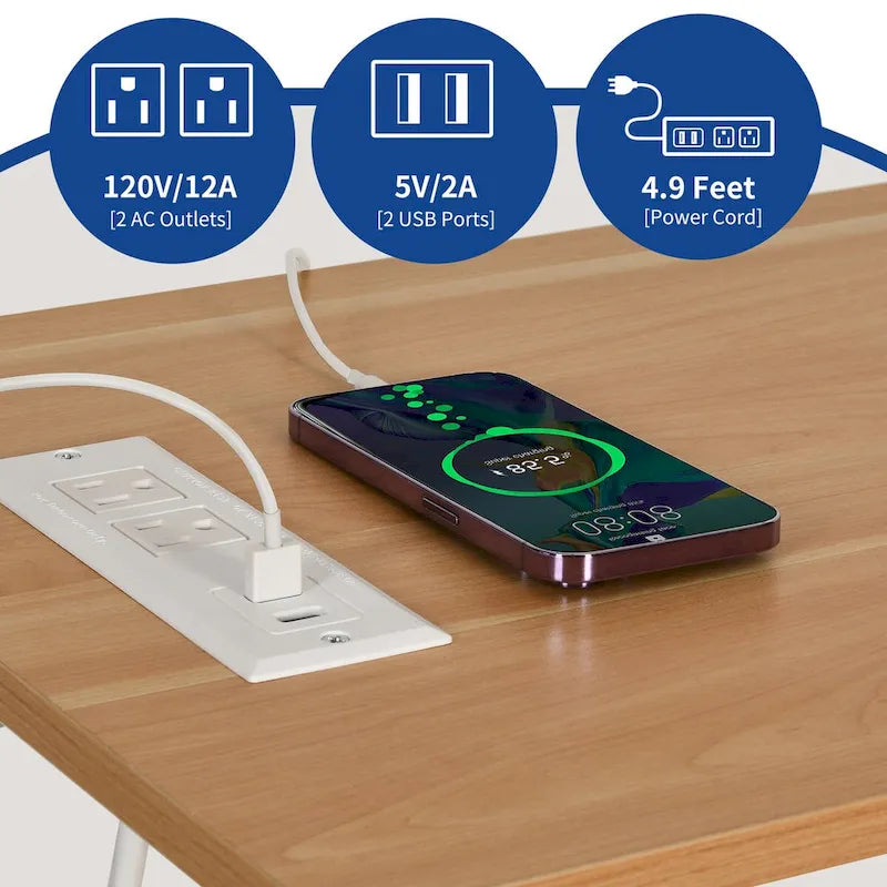 Rolling Kitchen Island Cart With Storage Shelf and Power Outlet