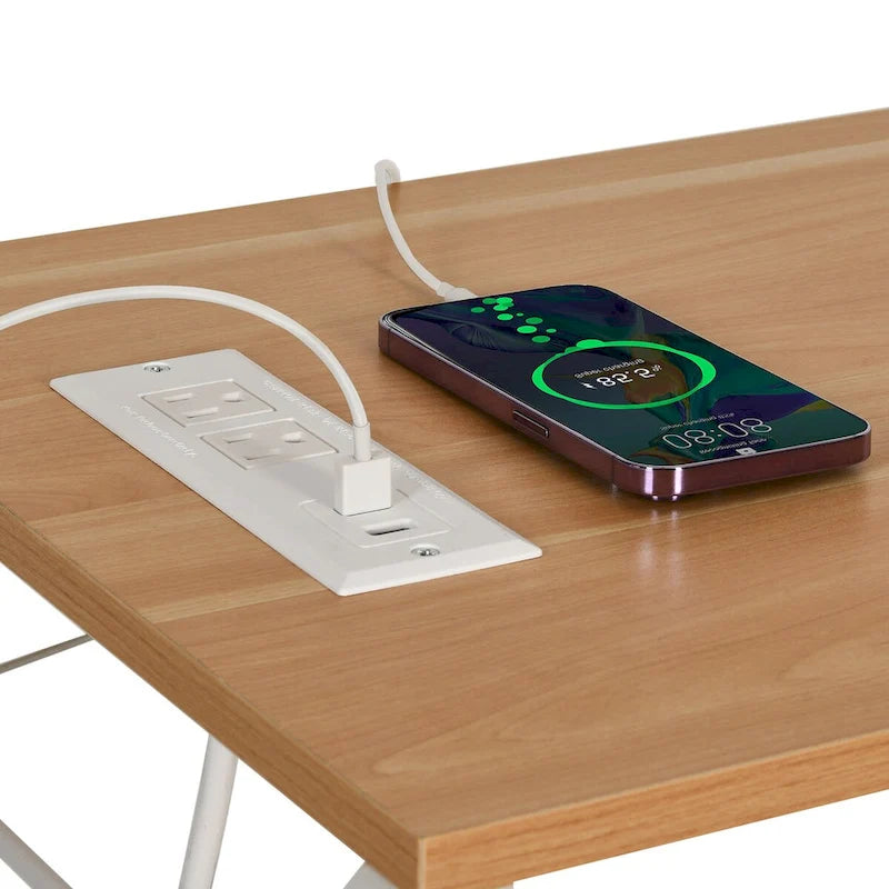 Rolling Kitchen Island Cart With Storage Shelf and Power Outlet