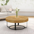 Modern Round Wooden Carving Pattern Coffee Table