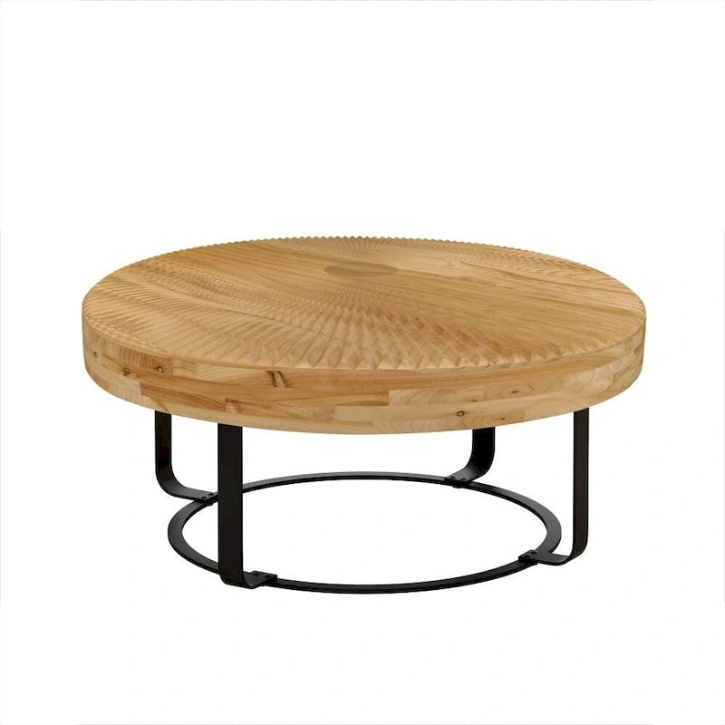 Modern Round Wooden Carving Pattern Coffee Table