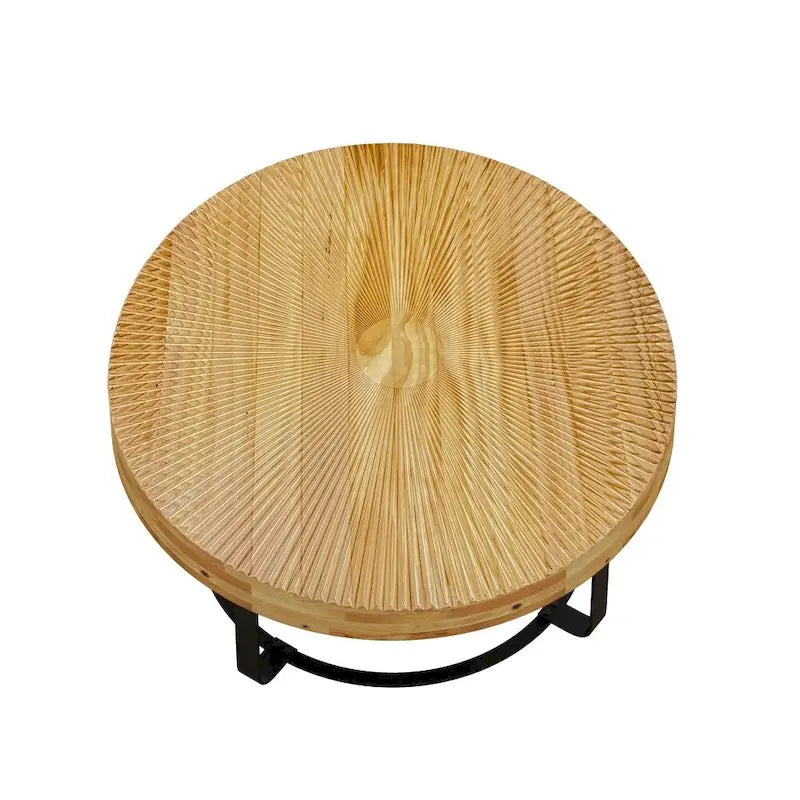 Modern Round Wooden Carving Pattern Coffee Table